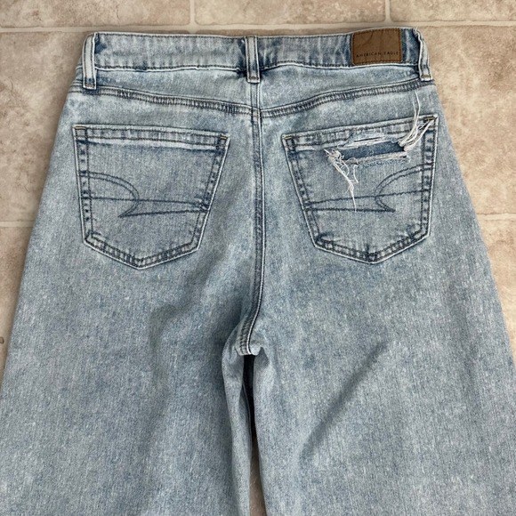 American Eagle Super High Rise Baggy Wide Leg Blue Jeans Slouchy Sz 0 Short - Picture 9 of 14